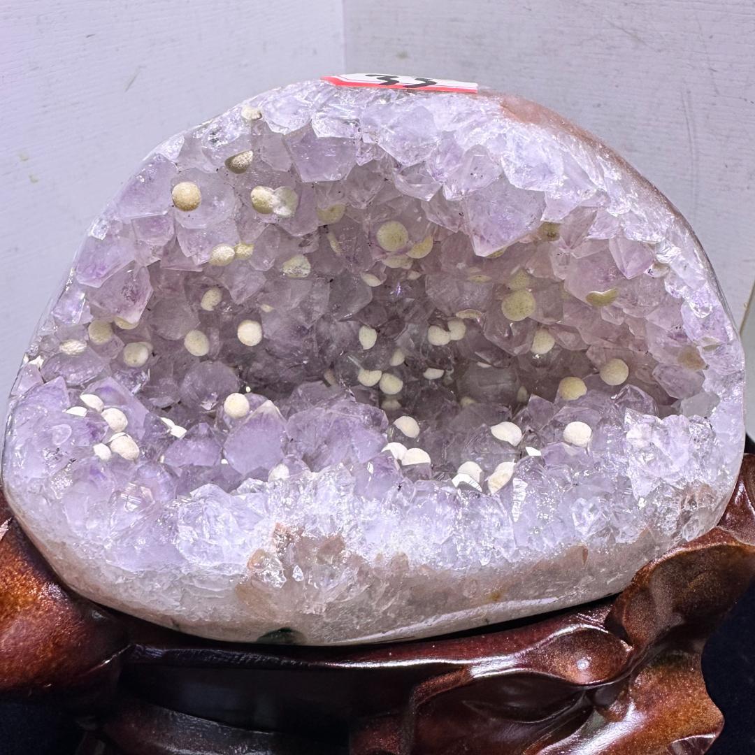 【天然石】アメジスト＆カルサイト 共生 モチーフ彫刻 置物 巾着袋デザインA.1