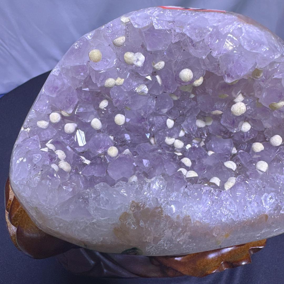 【天然石】アメジスト＆カルサイト 共生 モチーフ彫刻 置物 巾着袋デザインA.1