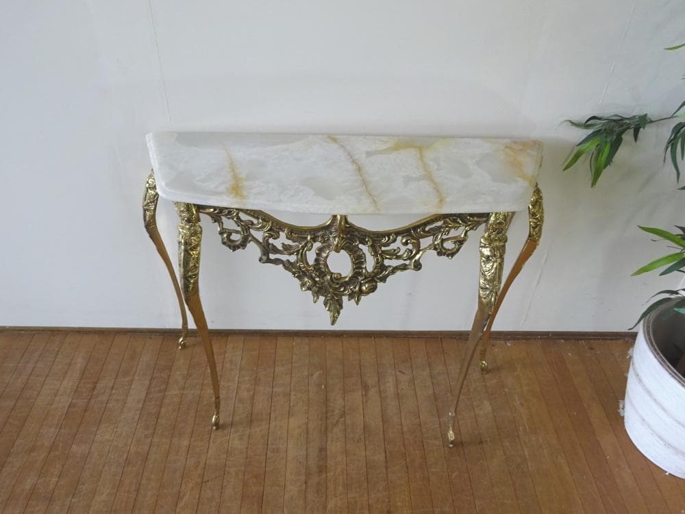 イタリア　バロック/ロココ様式　大理石天板　真鍮　猫脚　コンソールテーブル