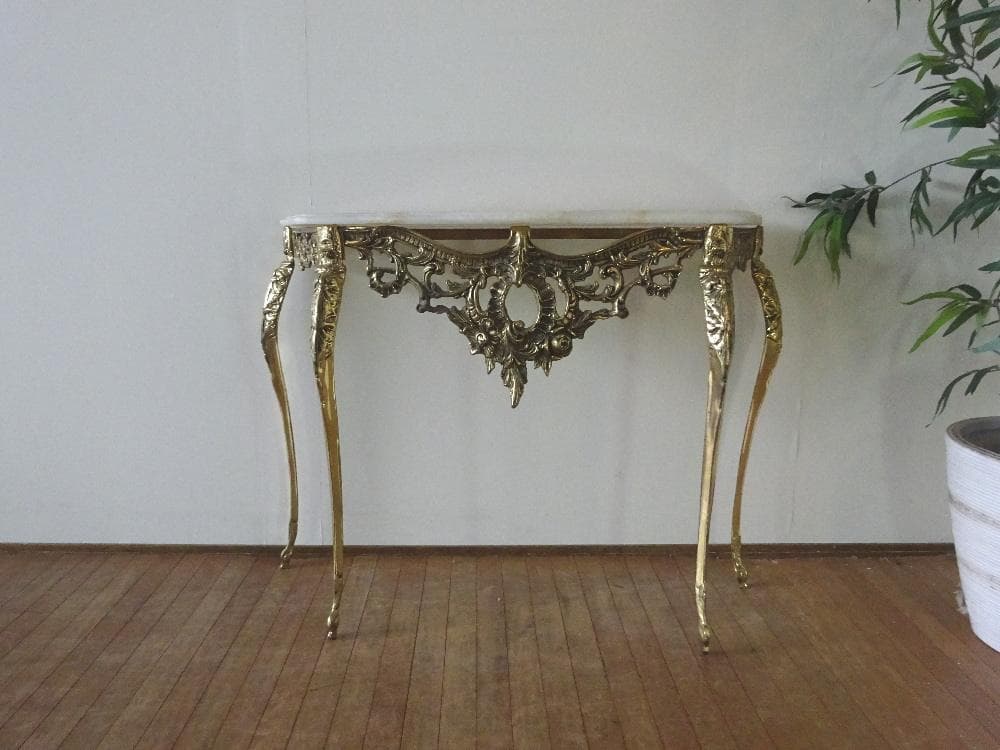 イタリア　バロック/ロココ様式　大理石天板　真鍮　猫脚　コンソールテーブル