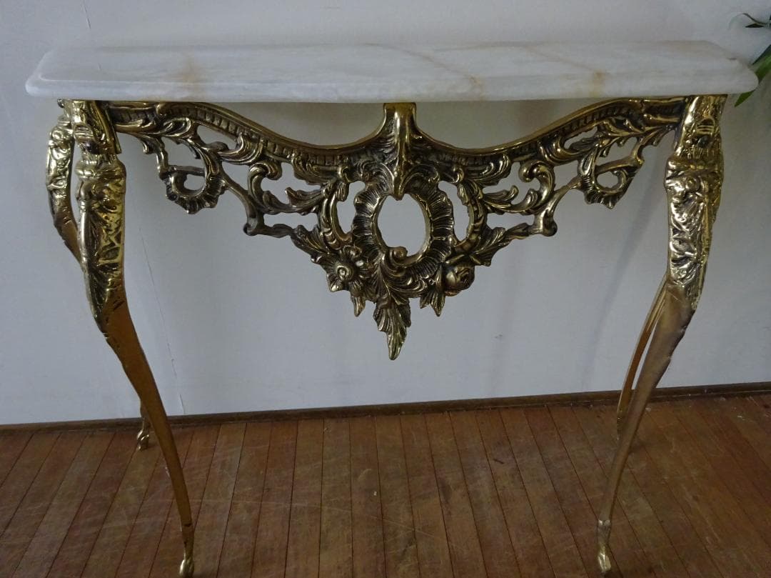 イタリア　バロック/ロココ様式　大理石天板　真鍮　猫脚　コンソールテーブル