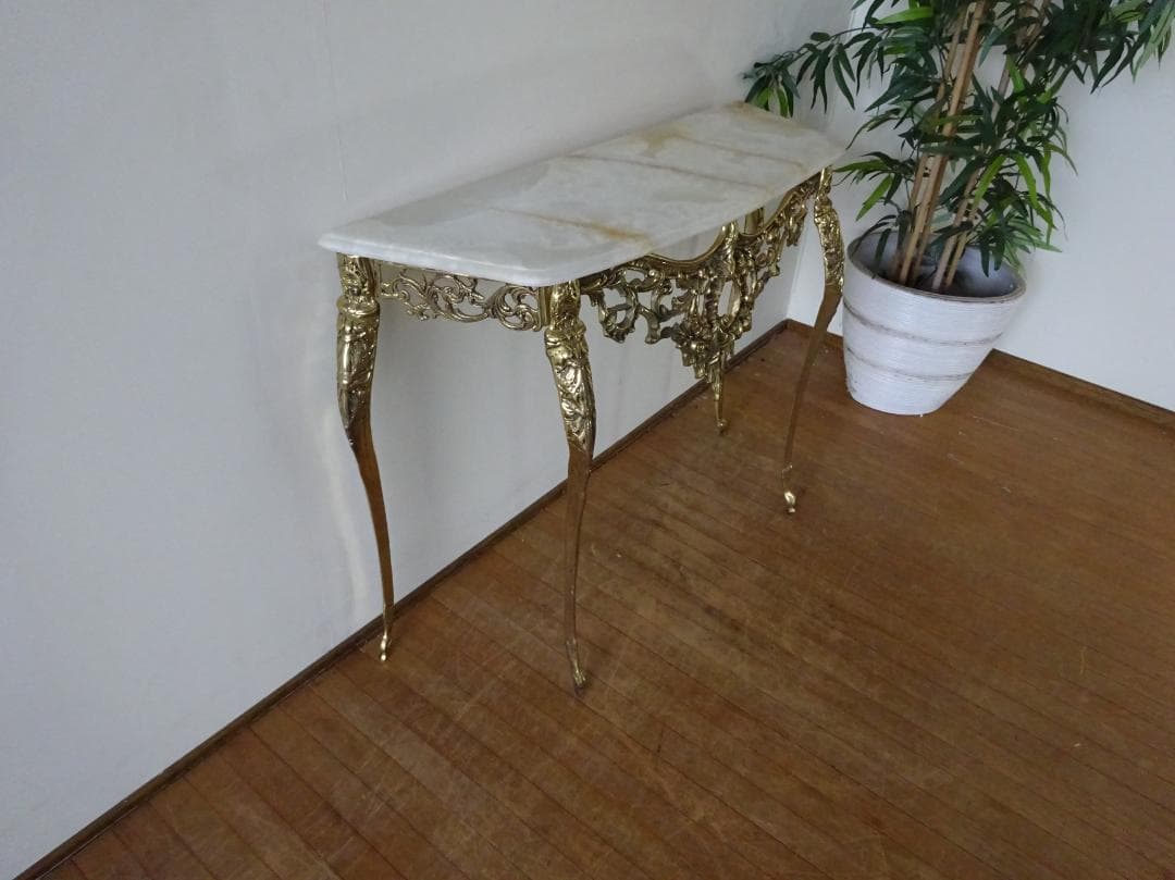 イタリア　バロック/ロココ様式　大理石天板　真鍮　猫脚　コンソールテーブル