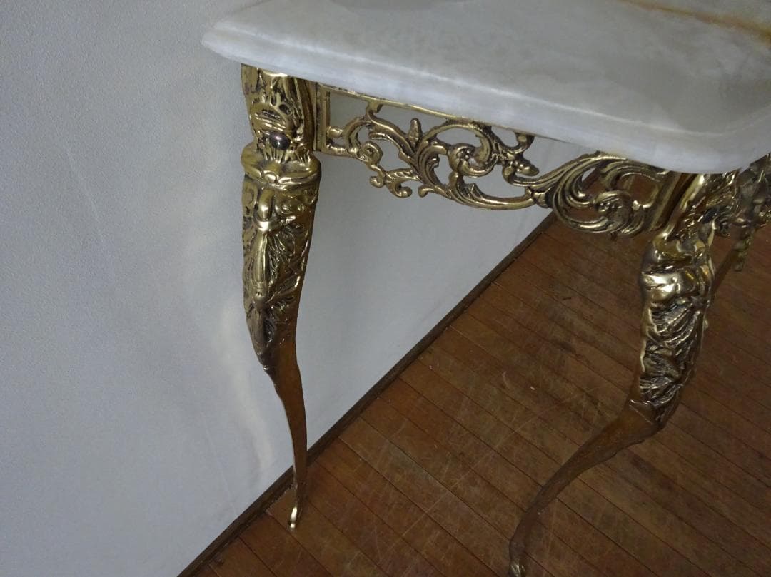 イタリア　バロック/ロココ様式　大理石天板　真鍮　猫脚　コンソールテーブル