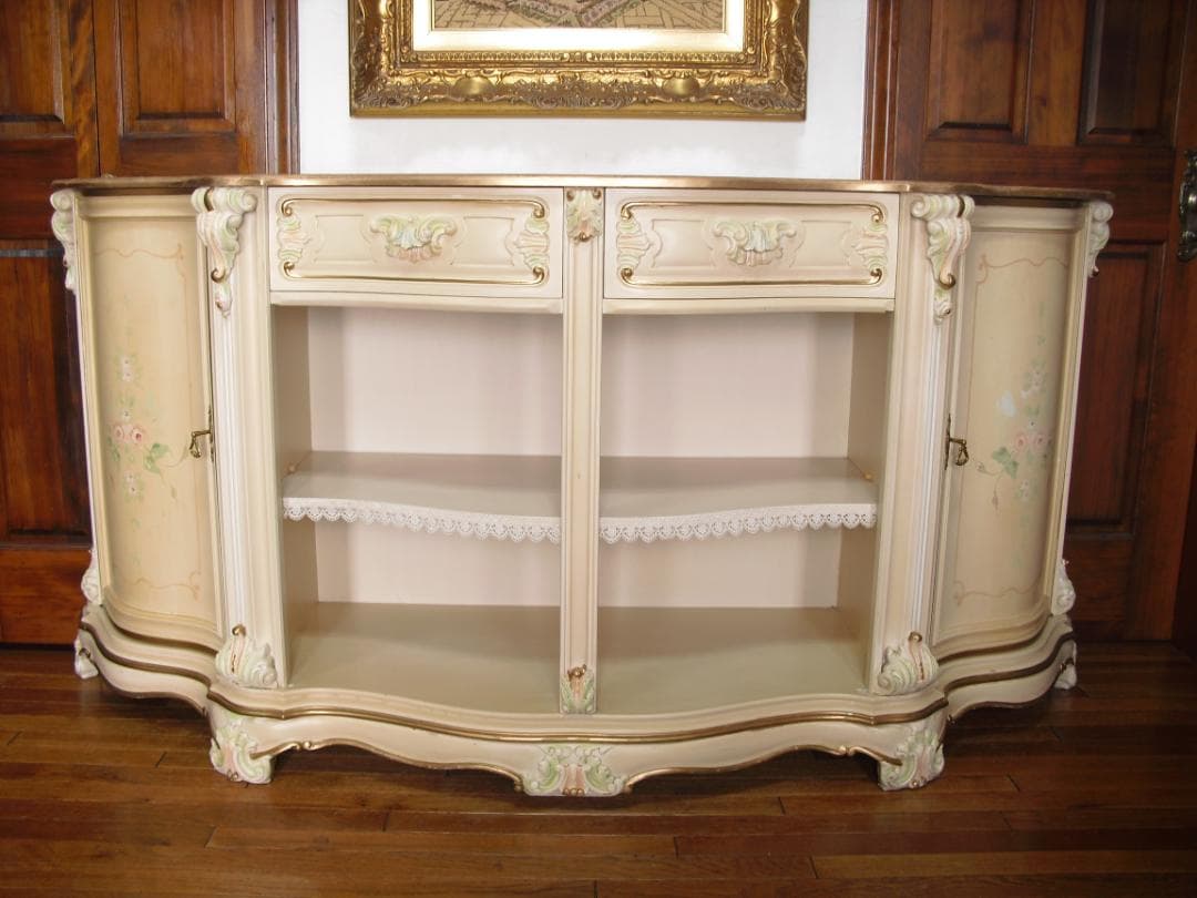 イタリア製 ロココ様式 サイドボード/キャビネット☆白家具 コンソール/飾り棚