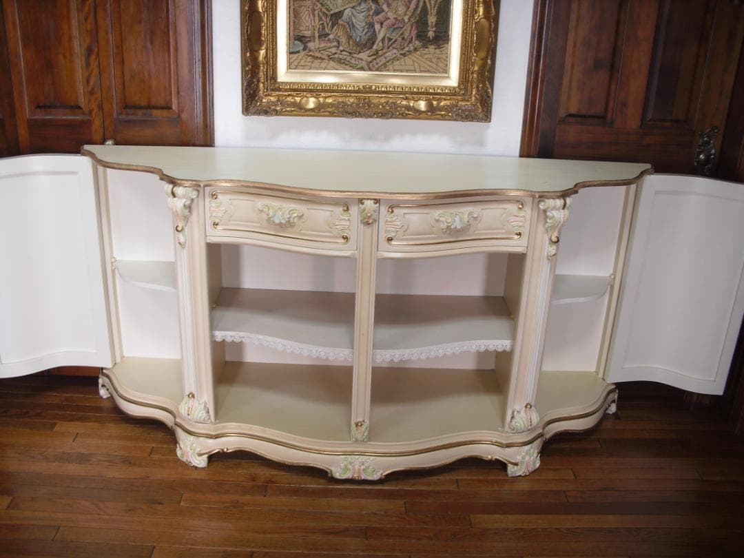 イタリア製 ロココ様式 サイドボード/キャビネット☆白家具 コンソール/飾り棚