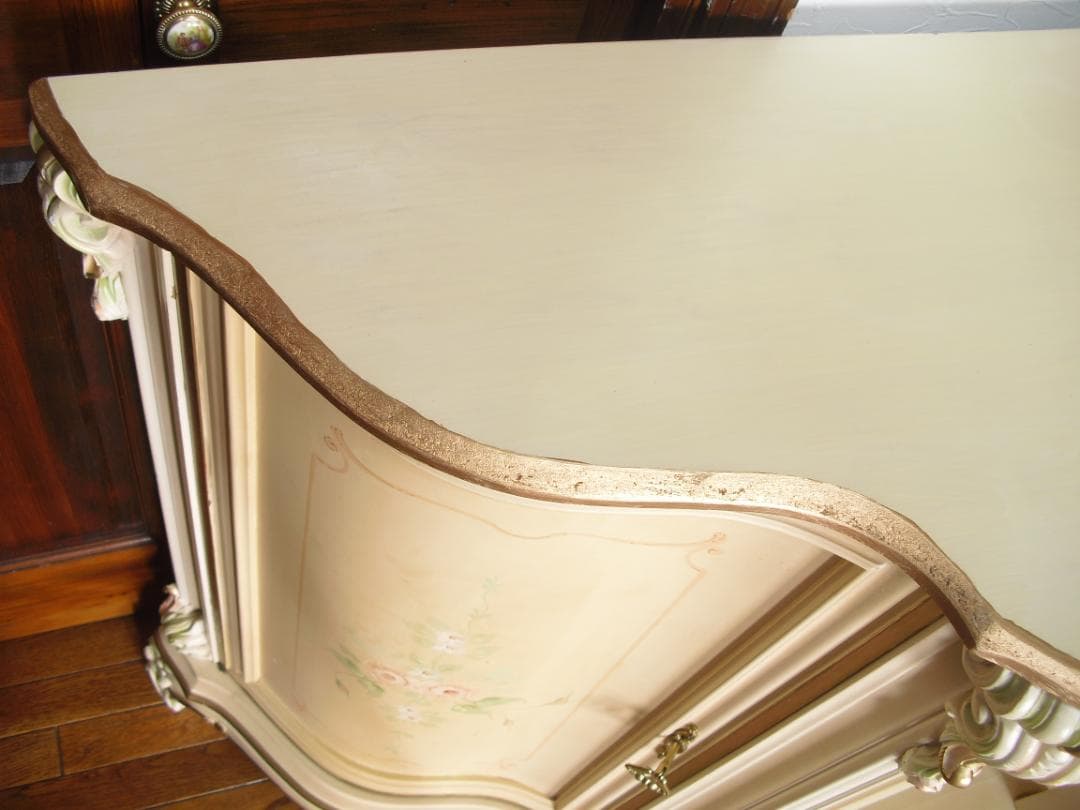 イタリア製 ロココ様式 サイドボード/キャビネット☆白家具 コンソール/飾り棚