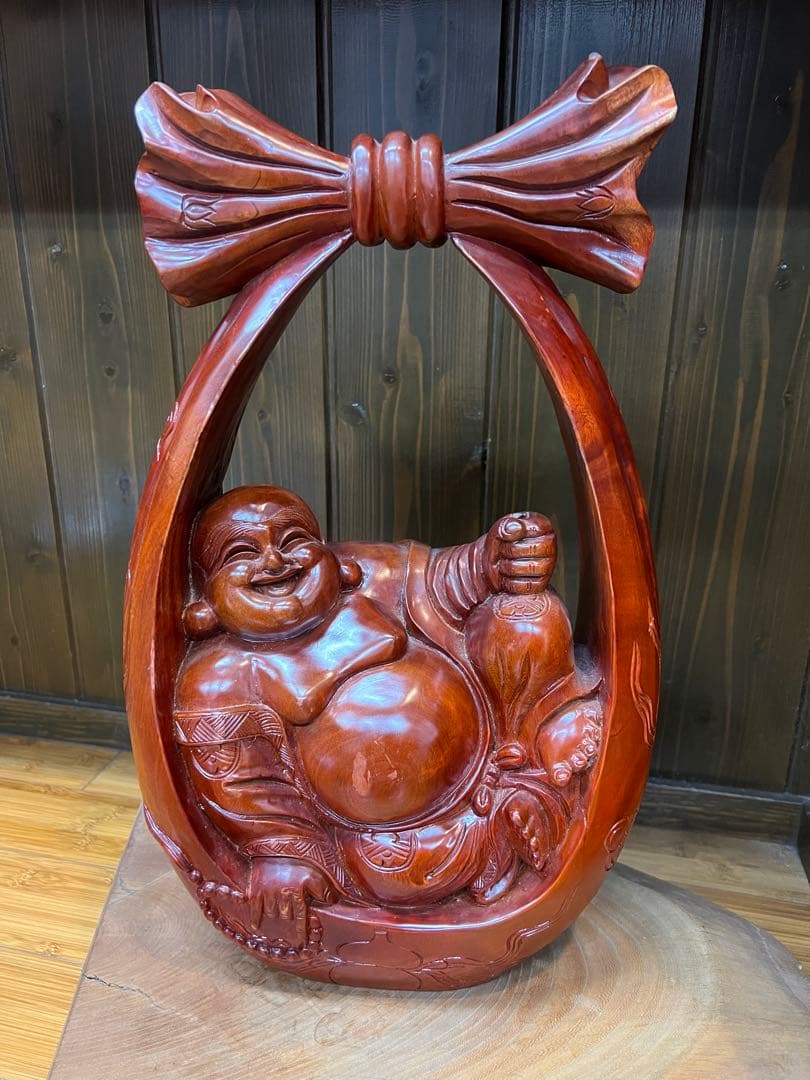 木製　リボン付き　仏像　布袋様　福の神　運気上昇