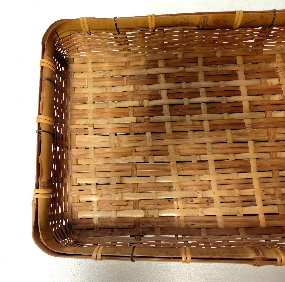 レトロ　竹細工の長方形カゴ