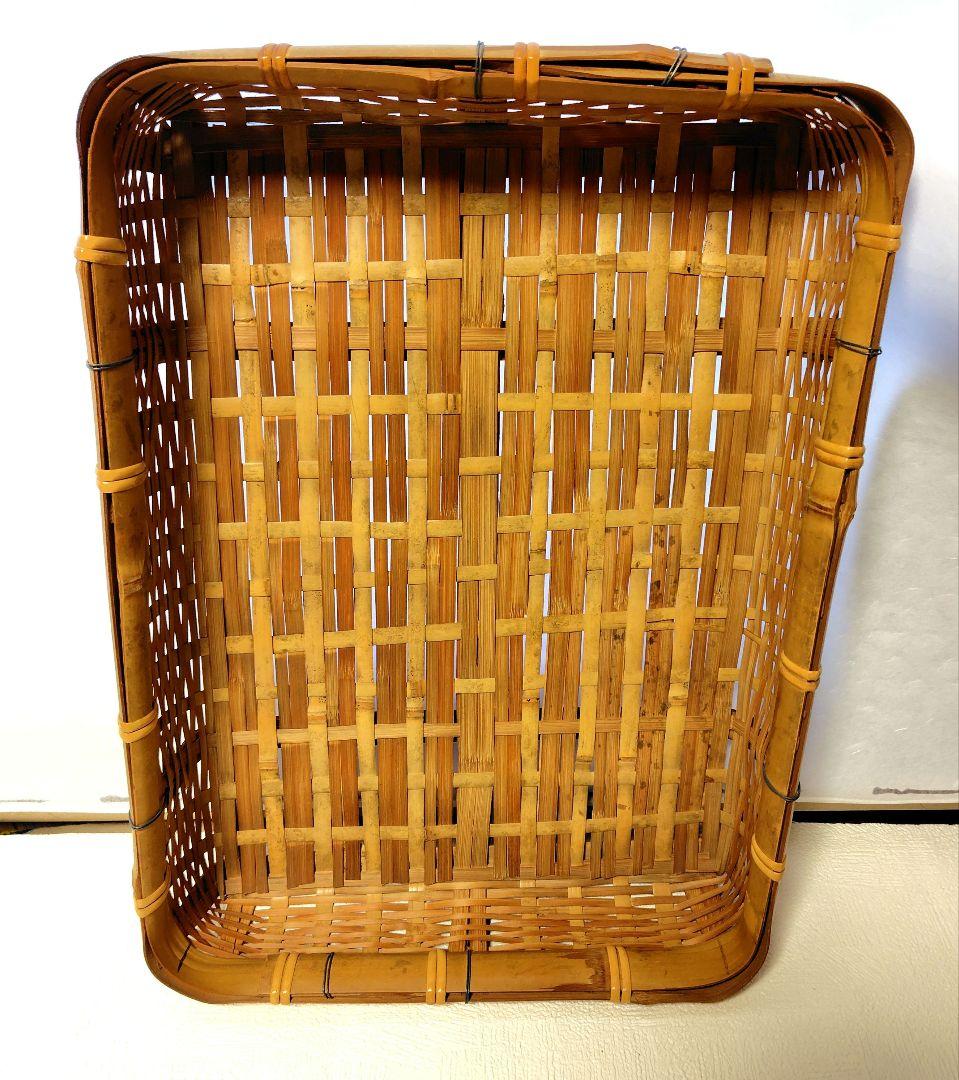 レトロ　竹細工の長方形カゴ