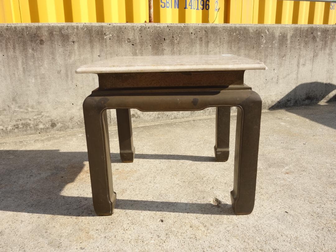 K▼机 テーブル サイドテーブル 花台 大理石天板 ブラス 真鍮 (30141)