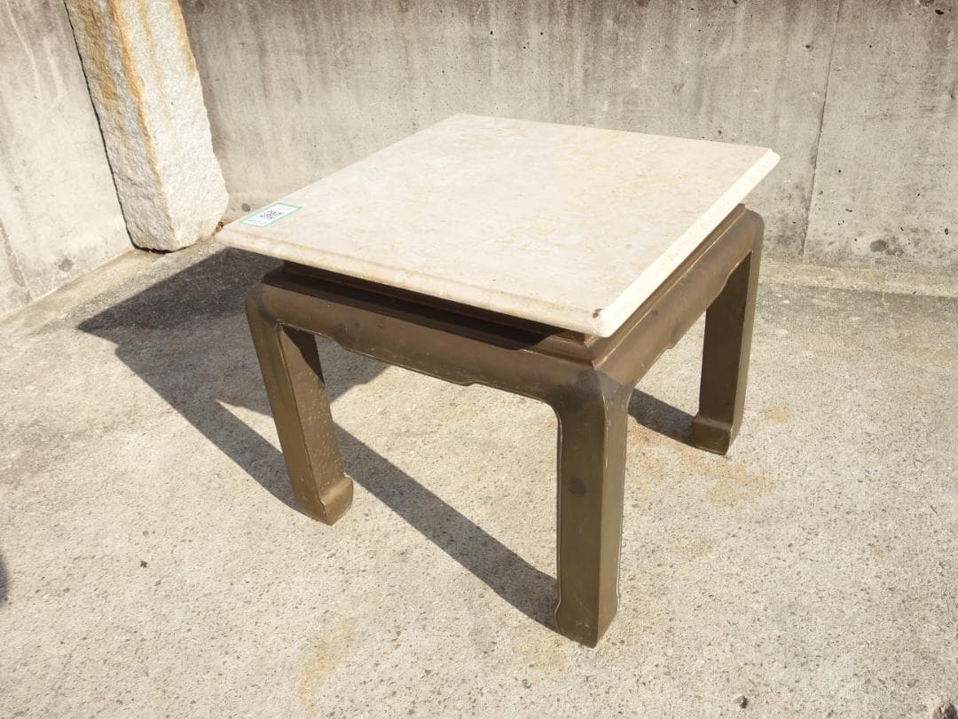 K▼机 テーブル サイドテーブル 花台 大理石天板 ブラス 真鍮 (30141)