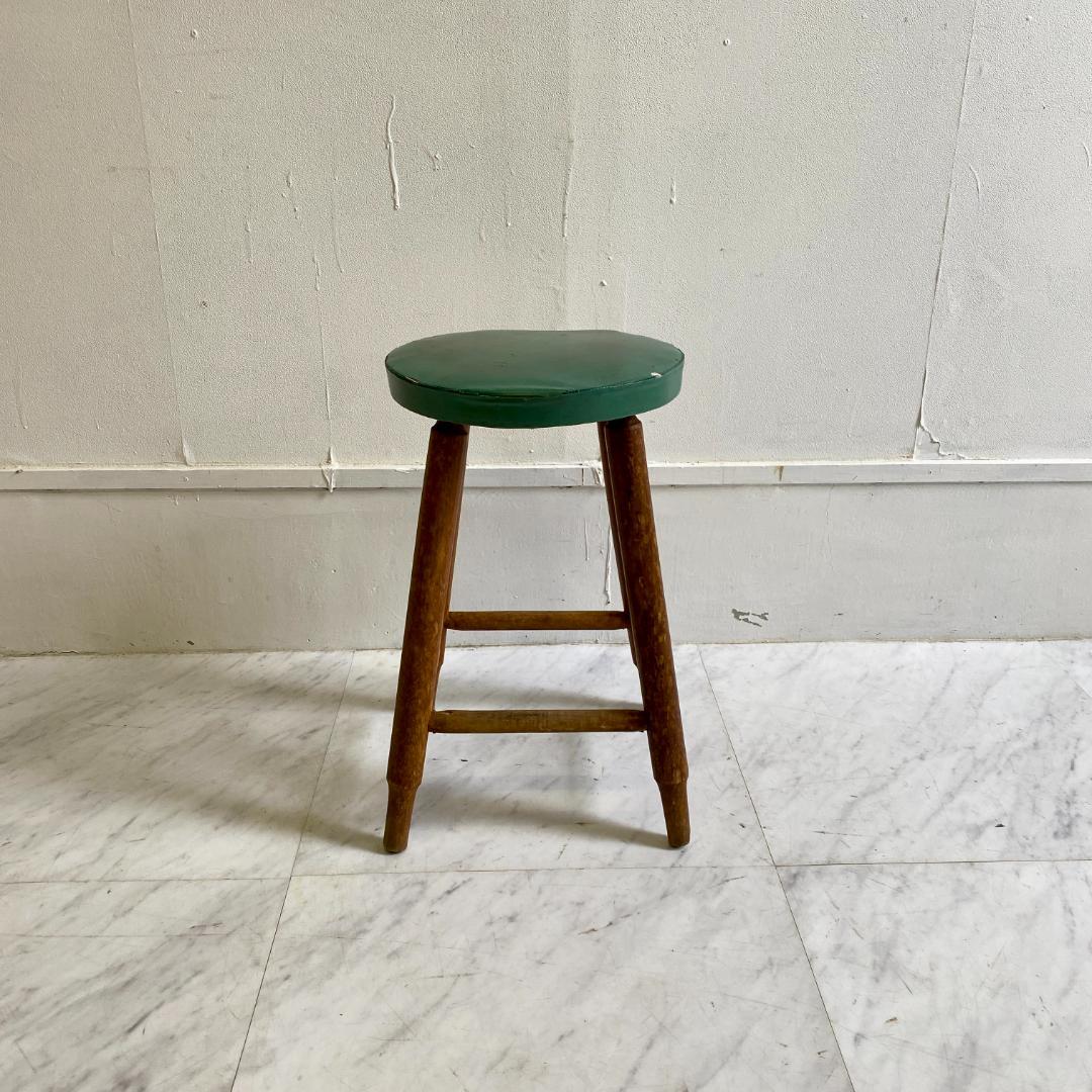 レトロ 木製スツール 丸椅子 スツール ビニールレザー張り