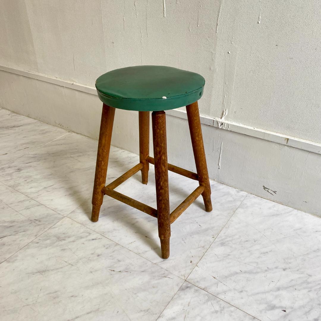 レトロ 木製スツール 丸椅子 スツール ビニールレザー張り