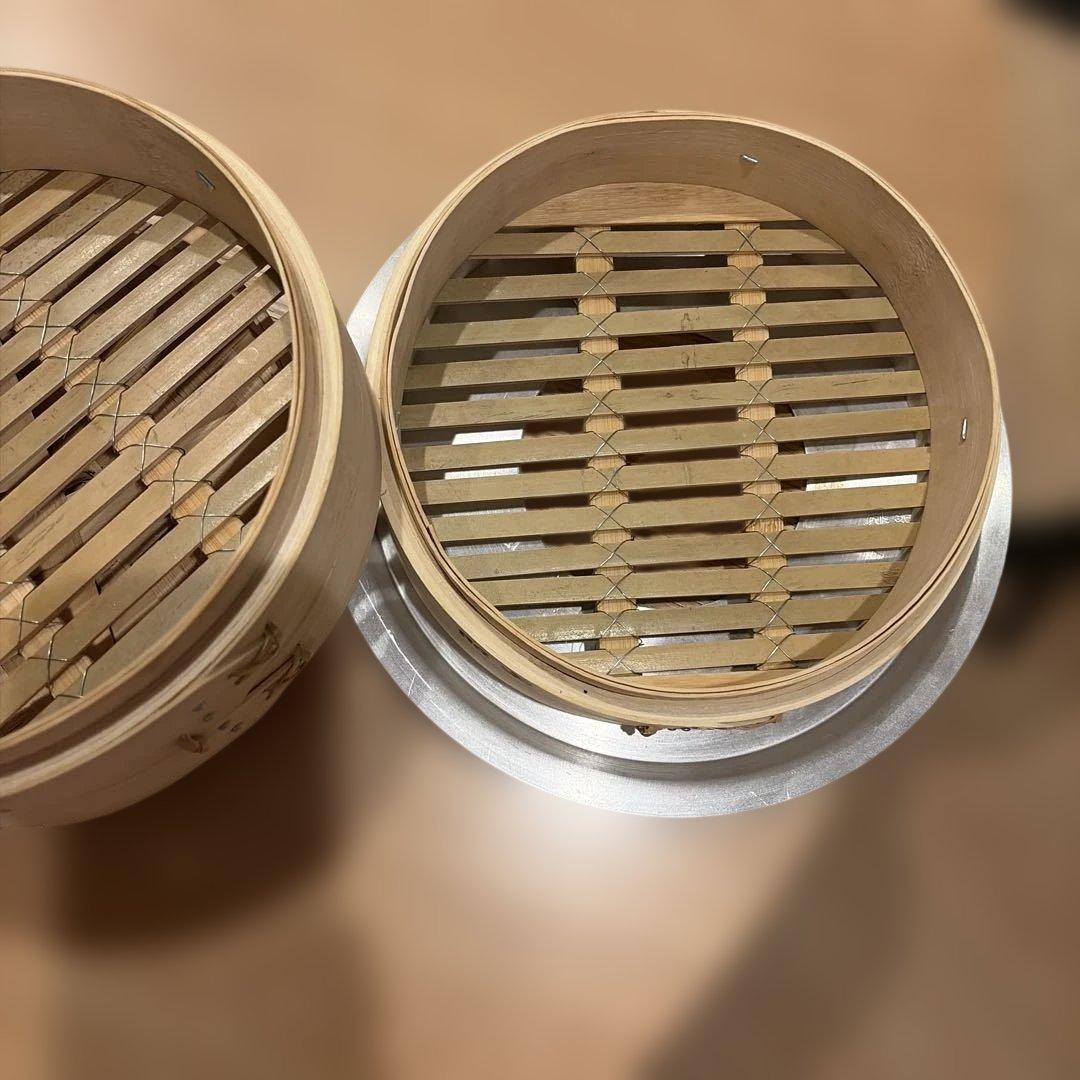 照宝　竹せいろ21センチ2段、蓋、蒸し板セット