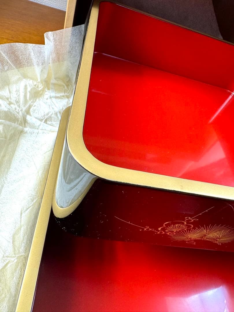 257 輪島塗 松竹梅沈金 二段重 未使用品 共箱 共布 - メルカリ