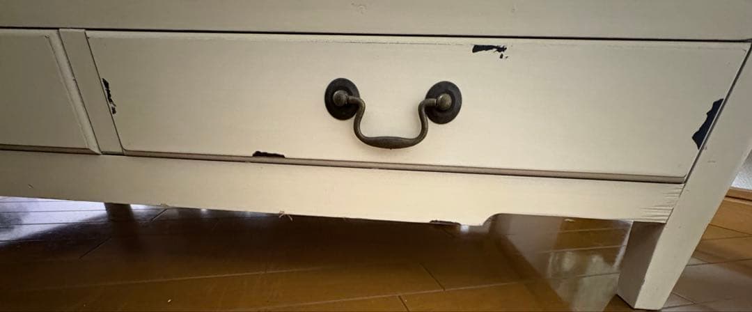 フレンチアンティーク調センターテーブル　ローテーブル　ガラス天板