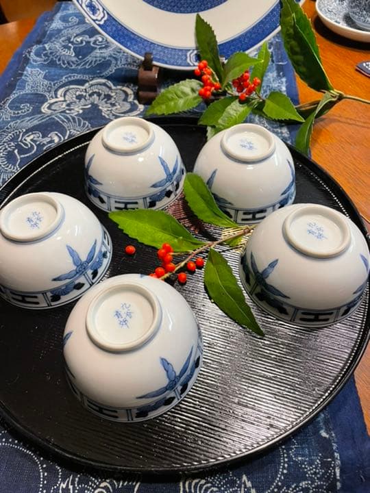 オールド九谷青郊　唐子　絵変わり　湯呑　小鉢