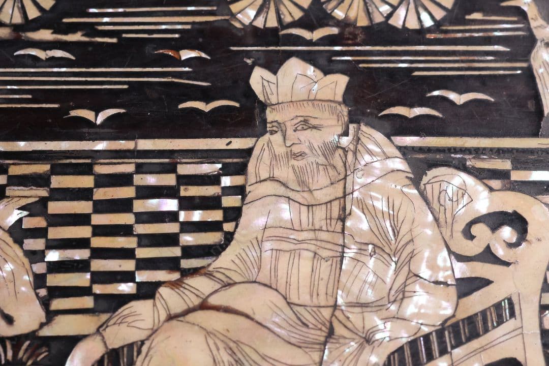 中国美術 螺鈿細工 平卓 46×28.3cm 人物 花台 香炉 木製【MA812