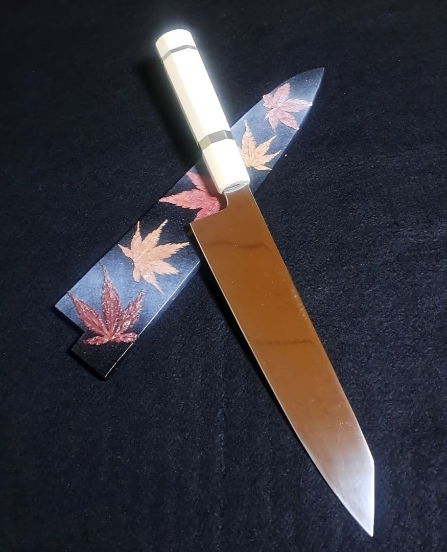 し*こ様 ステン 本焼 V金10号 牛刀 8寸 切付型 鏡面仕上げ 人工象牙八角