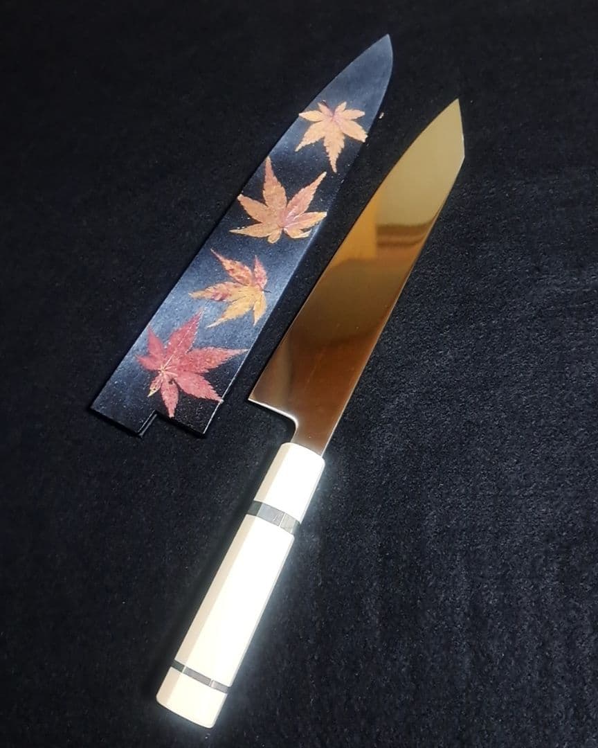 し*こ様 ステン 本焼 V金10号 牛刀 8寸 切付型 鏡面仕上げ 人工象牙八角