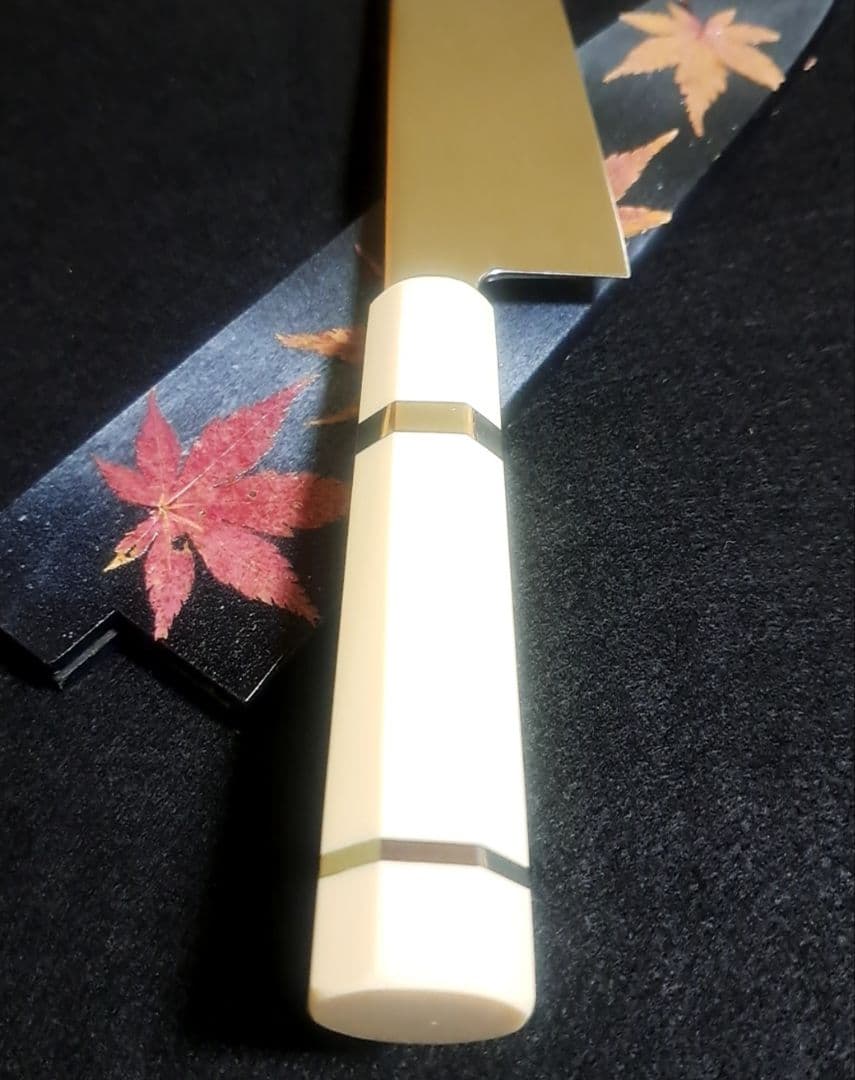 し*こ様 ステン 本焼 V金10号 牛刀 8寸 切付型 鏡面仕上げ 人工象牙八角