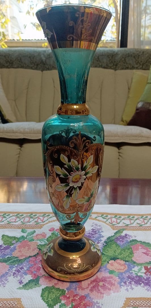 ボヘミアングラス 花瓶 青・金・茶 - メルカリ