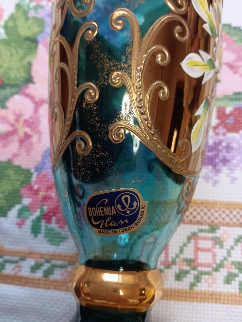 ボヘミアングラス 花瓶 青・金・茶 - メルカリ