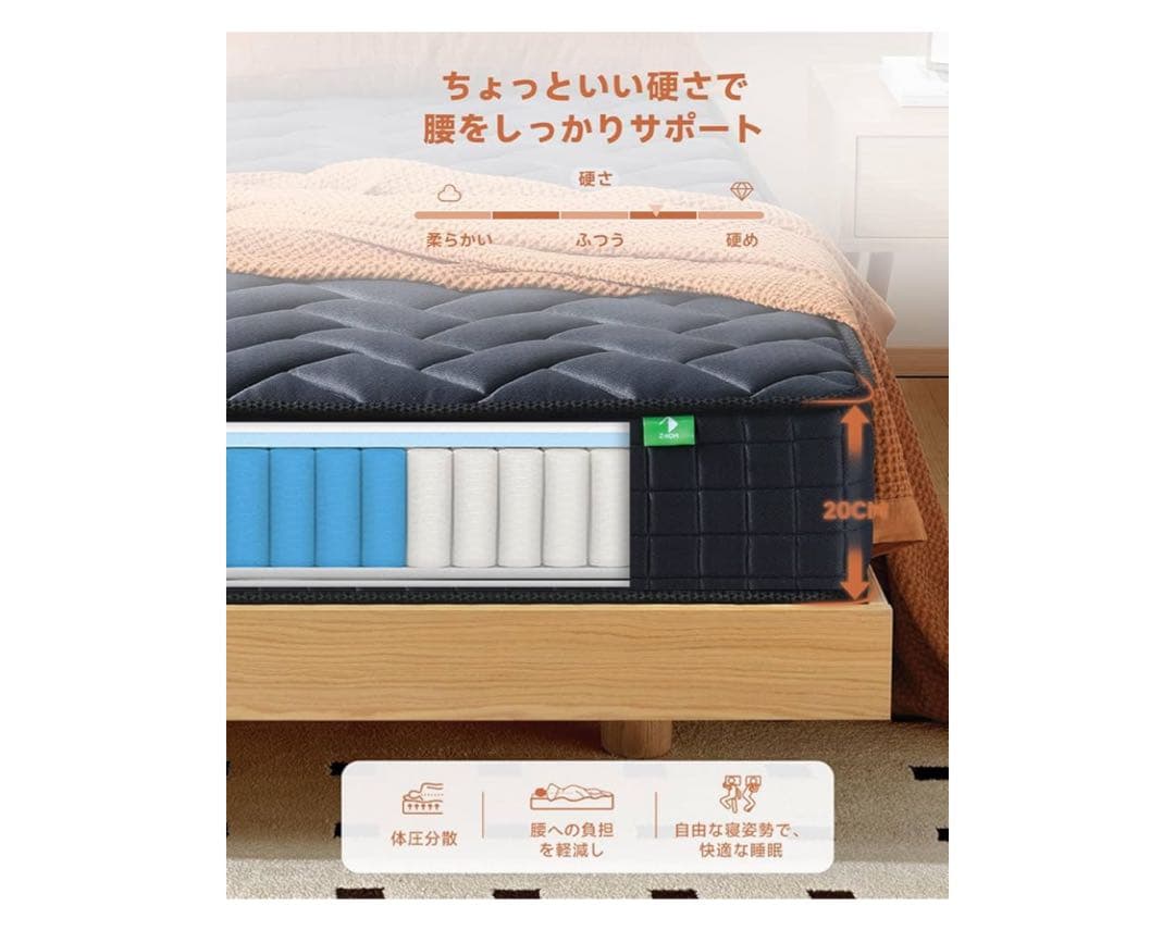 マットレス ダブル 極厚20cm 高反発 マットレス ポケットコイル