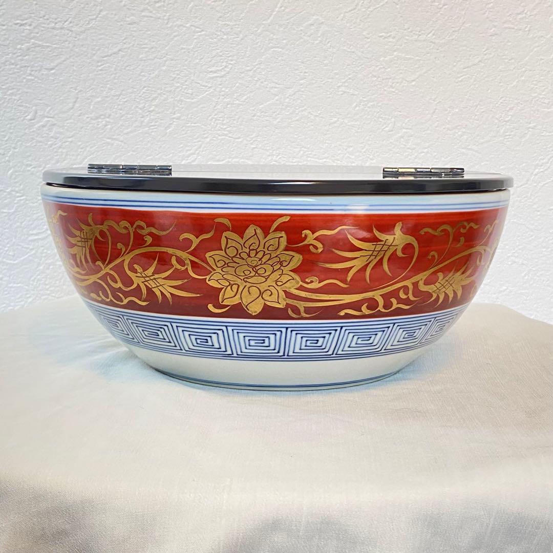 茶道具【水指】　平水指　平安　手塚祥堂造　金襴手　染付　赤　金　共箱付き