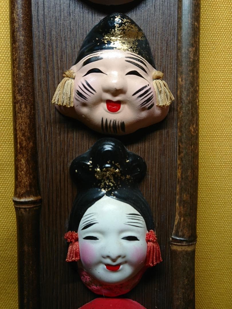 美品】七福神 陶器 古竹 壁掛け 置物 インテリア 工芸品 美術品 A1104