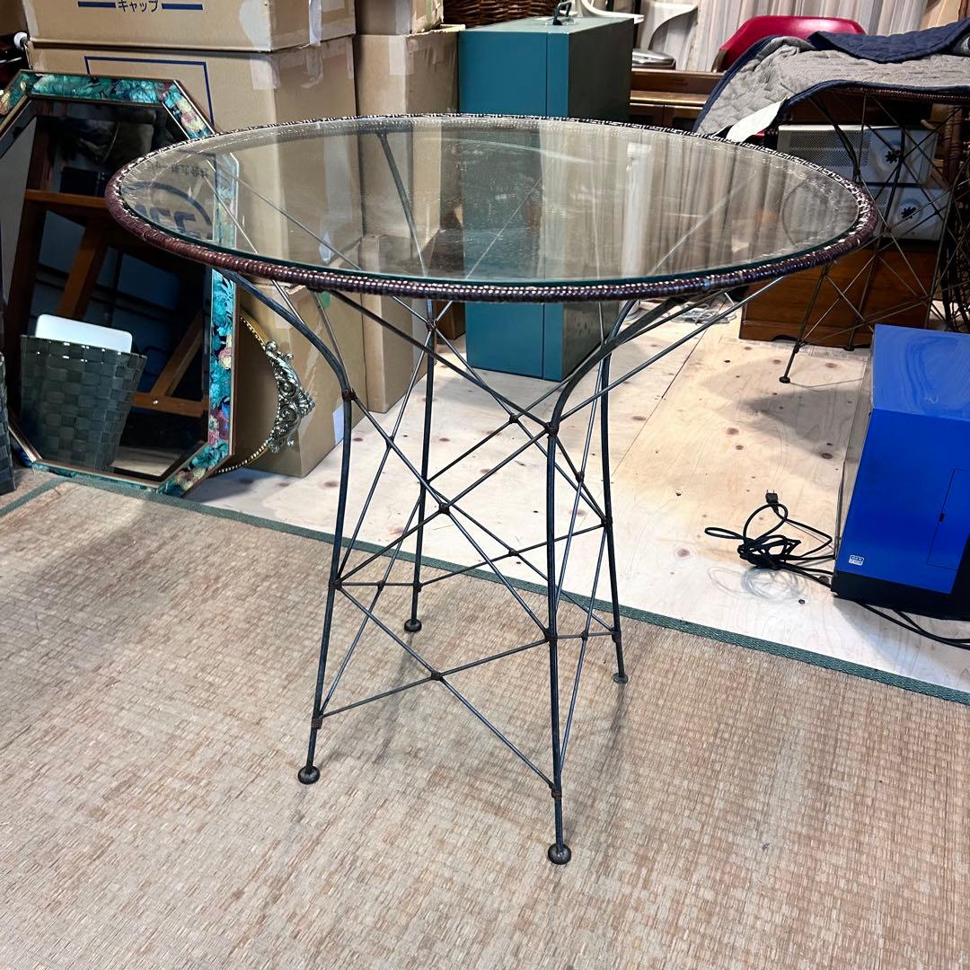 ヤマカワラタン 山川ラタン　ガラステーブル 丸テーブル 籐×ガラス　剣持勇