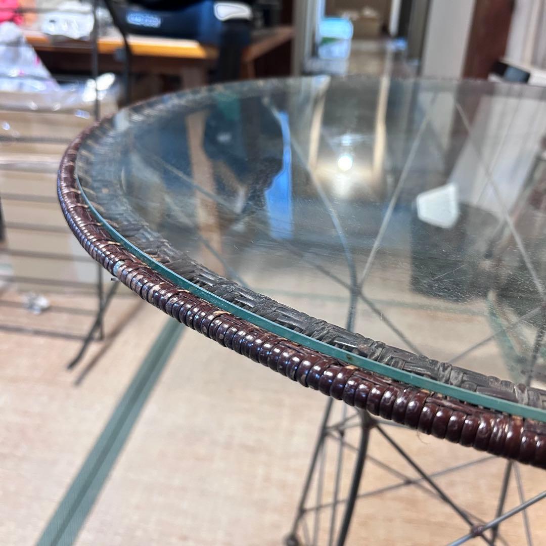 ヤマカワラタン 山川ラタン　ガラステーブル 丸テーブル 籐×ガラス　剣持勇