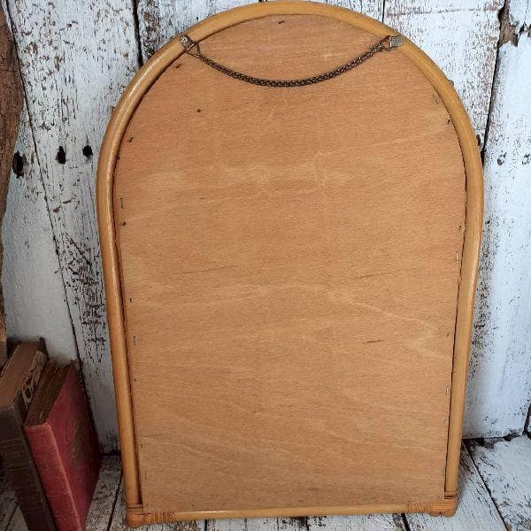 70-80s ヴィンテージ ラタン フレーム ウォールミラー 籐 壁掛け鏡 天然