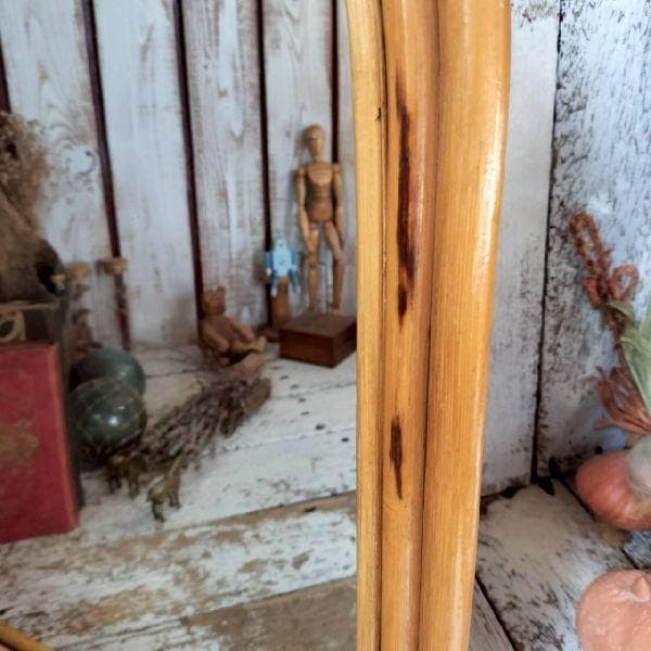 70-80s ヴィンテージ ラタン フレーム ウォールミラー 籐 壁掛け鏡 天然