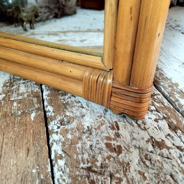 70-80s ヴィンテージ ラタン フレーム ウォールミラー 籐 壁掛け鏡 天然