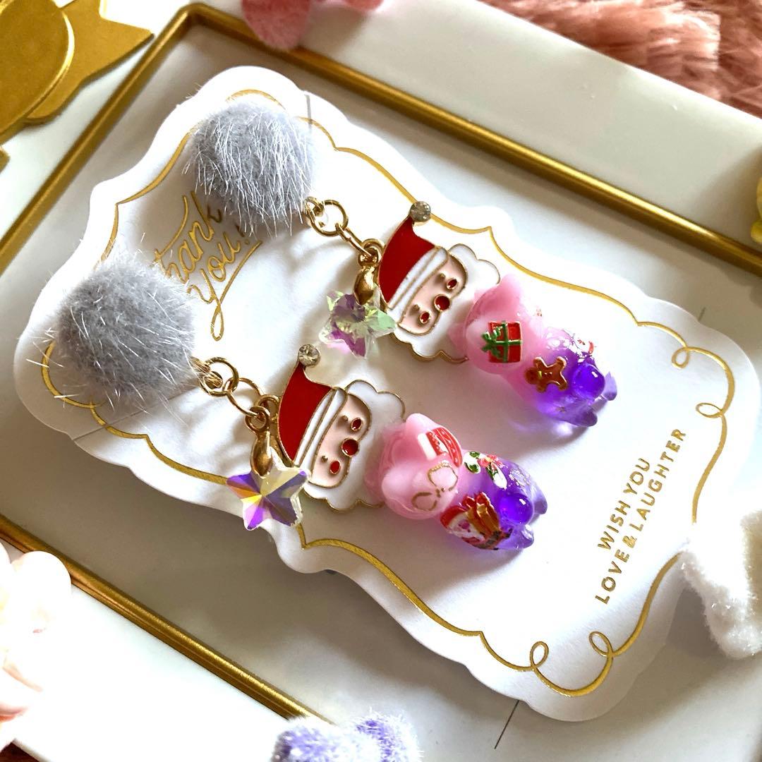 ☆サンタさんが可愛いXmas猫ちゃんイヤリング☆