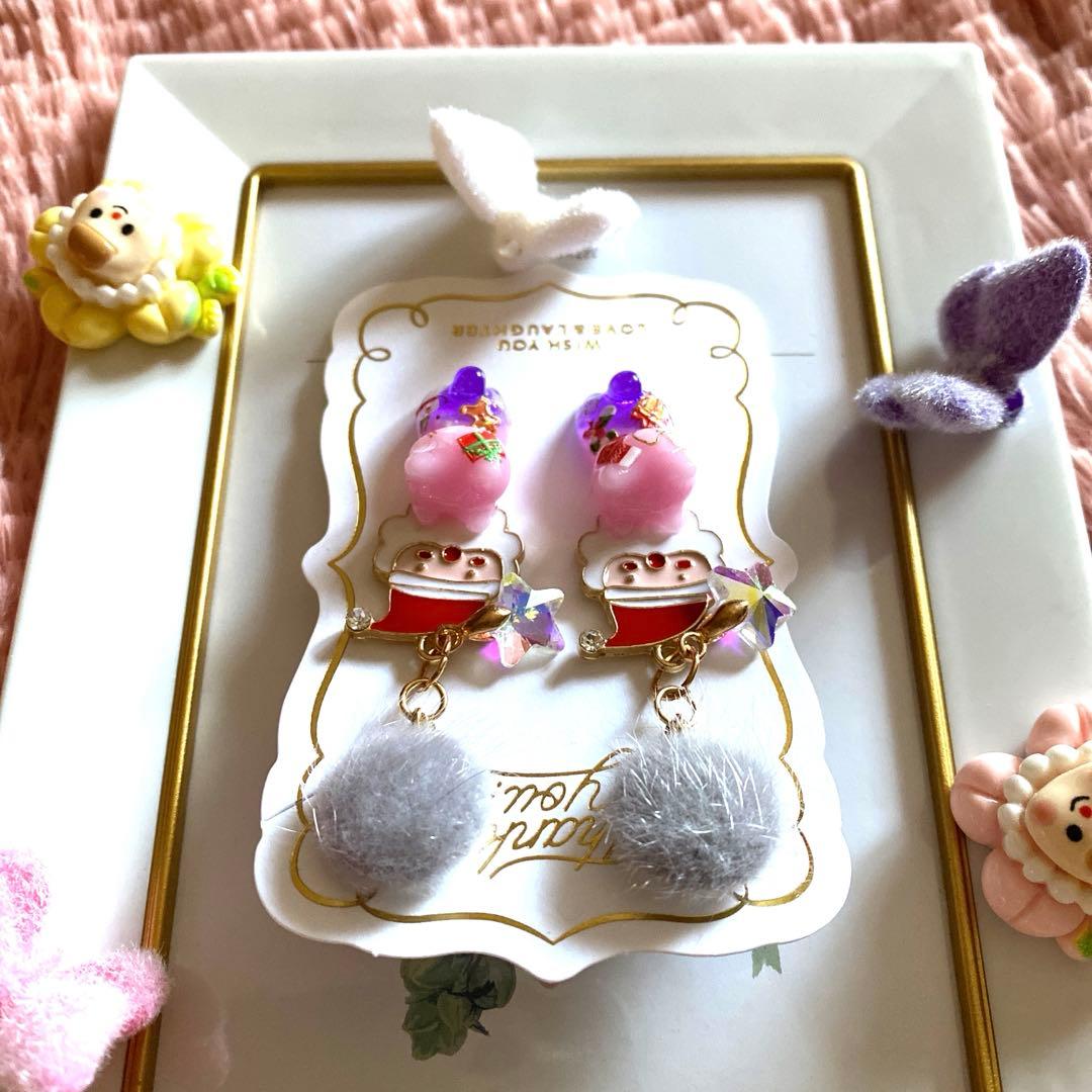 ☆サンタさんが可愛いXmas猫ちゃんイヤリング☆
