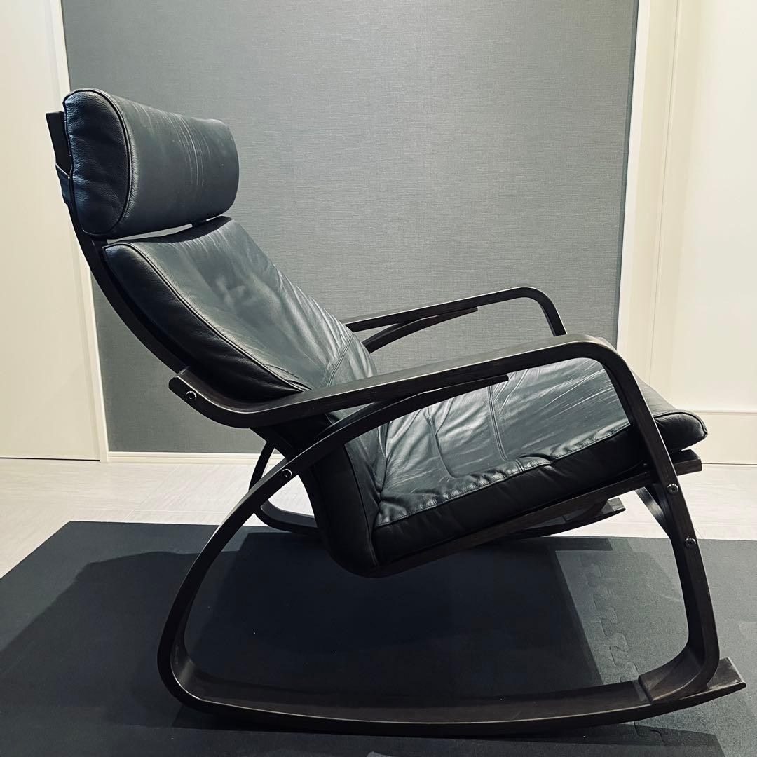 IKEAイケアPOANG ポエング ロッキングチェア 牛革 レザー ブラック