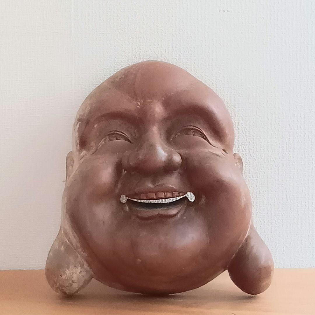 昭和レトロ 木彫 七福神 布袋尊 顔の置物 縁起物