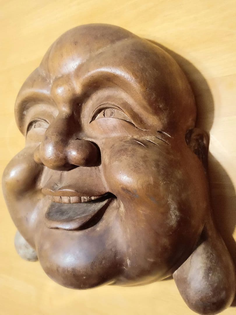 昭和レトロ 木彫 七福神 布袋尊 顔の置物 縁起物