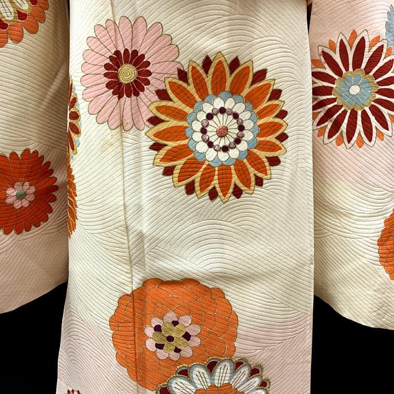 510ag20□七五三 七歳 セミアンティーク 女児 着物&袋帯 金彩 菊□良好