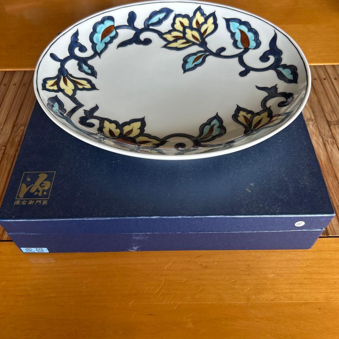 源右衛門窯　赤絵更紗唐花紋 楕円皿　大皿