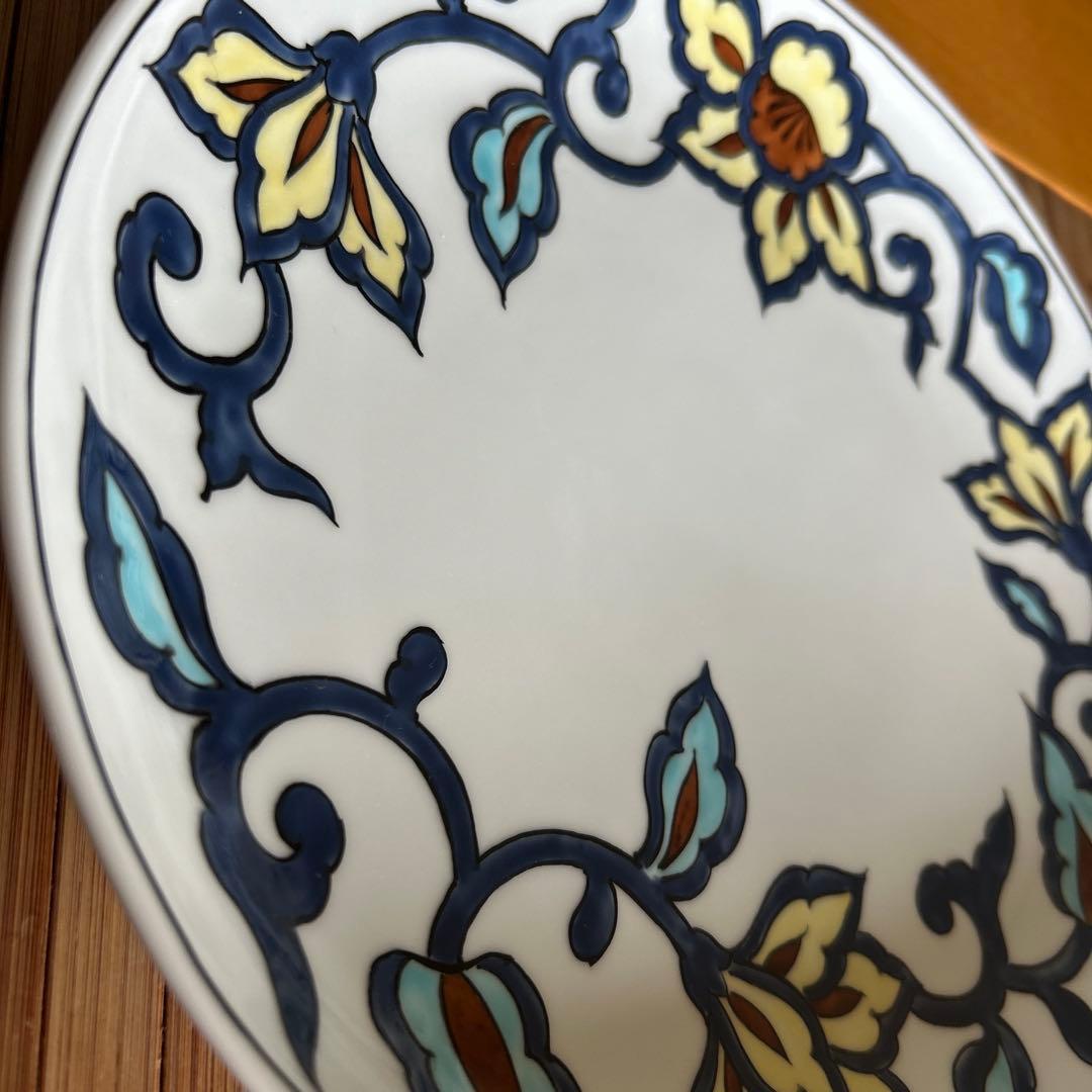 源右衛門窯　赤絵更紗唐花紋 楕円皿　大皿