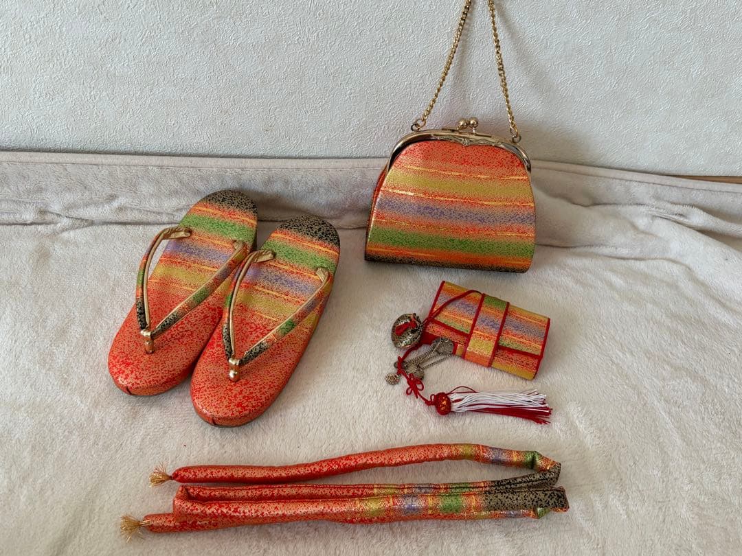 c*u様 美品 ７歳 七五三 お着物セット 作り帯 バッグ 草履 帯揚げ しごき