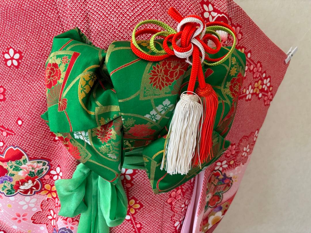 c*u様 美品 ７歳 七五三 お着物セット 作り帯 バッグ 草履 帯揚げ しごき