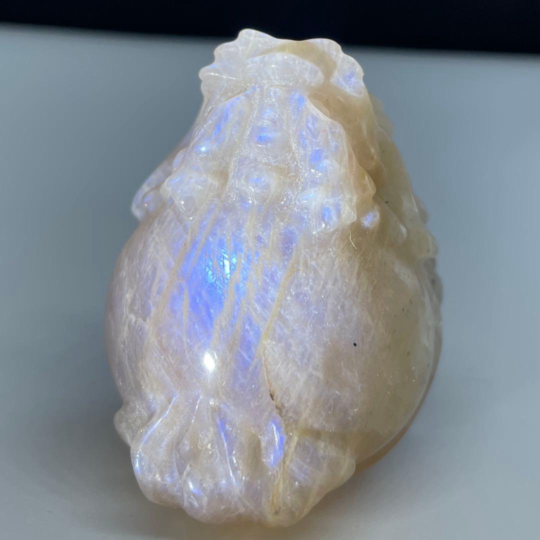 超高品質 希少！ブルーシラーを持つ オレンジ ムーンストーン　ロングイ　龍亀