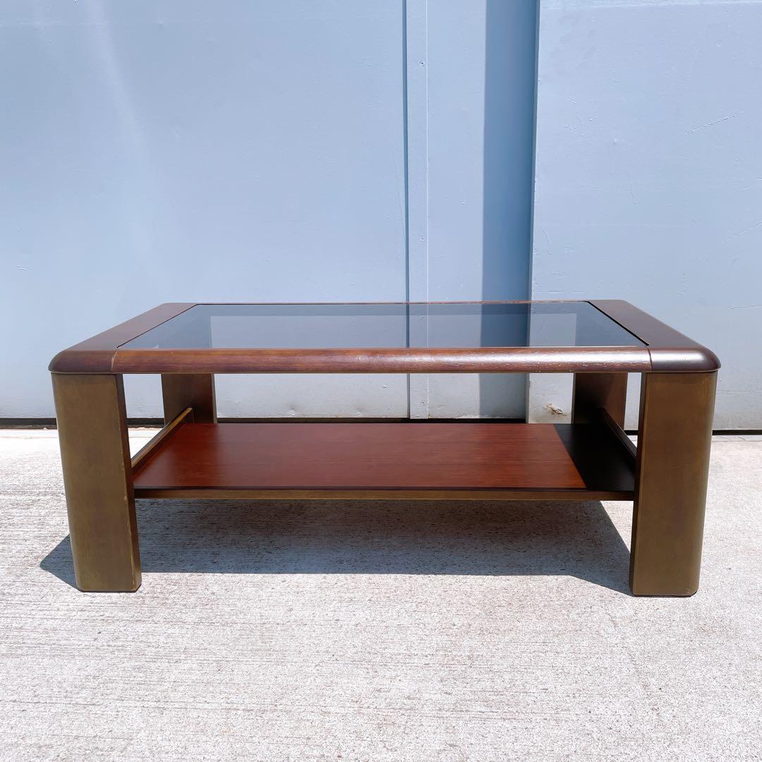 【送料込】maruni マルニ木工 レトロ ガラス天板 ローテーブル