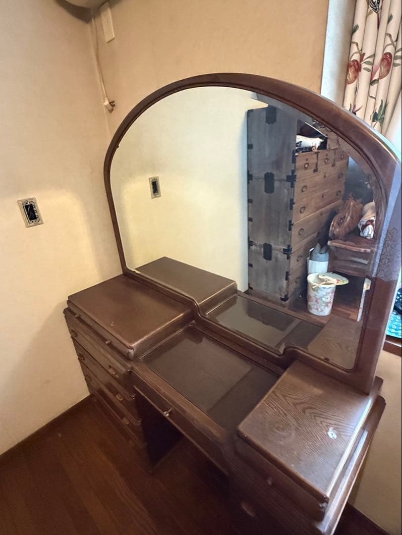 家具　鏡台ドレッサー杢目天然無垢？巨匠作品芸術美術骨董アンティーク　コンセント付