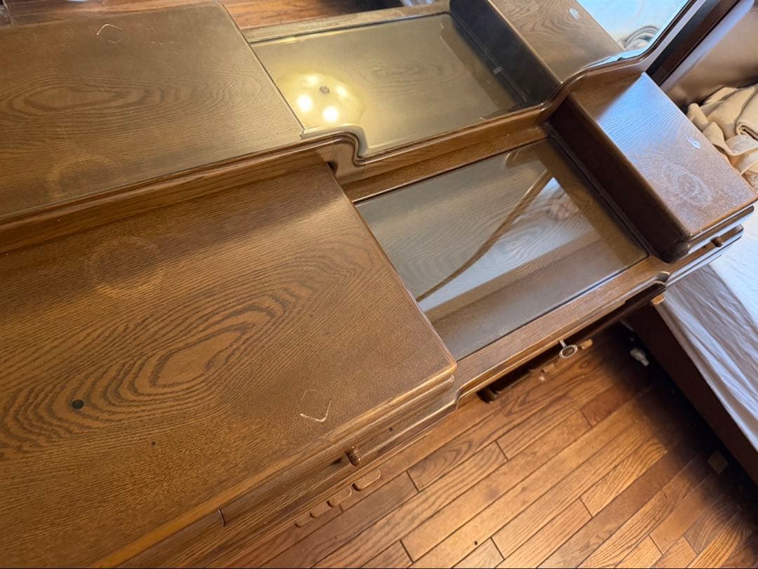 家具　鏡台ドレッサー杢目天然無垢？巨匠作品芸術美術骨董アンティーク　コンセント付