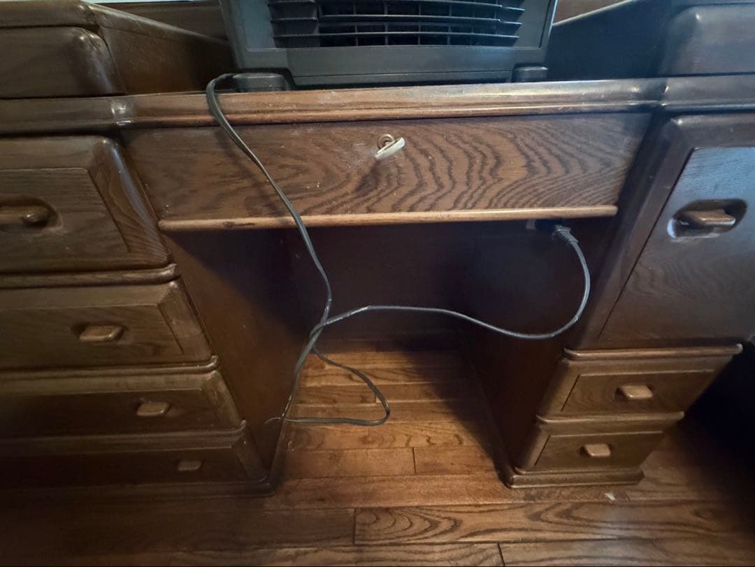 家具　鏡台ドレッサー杢目天然無垢？巨匠作品芸術美術骨董アンティーク　コンセント付